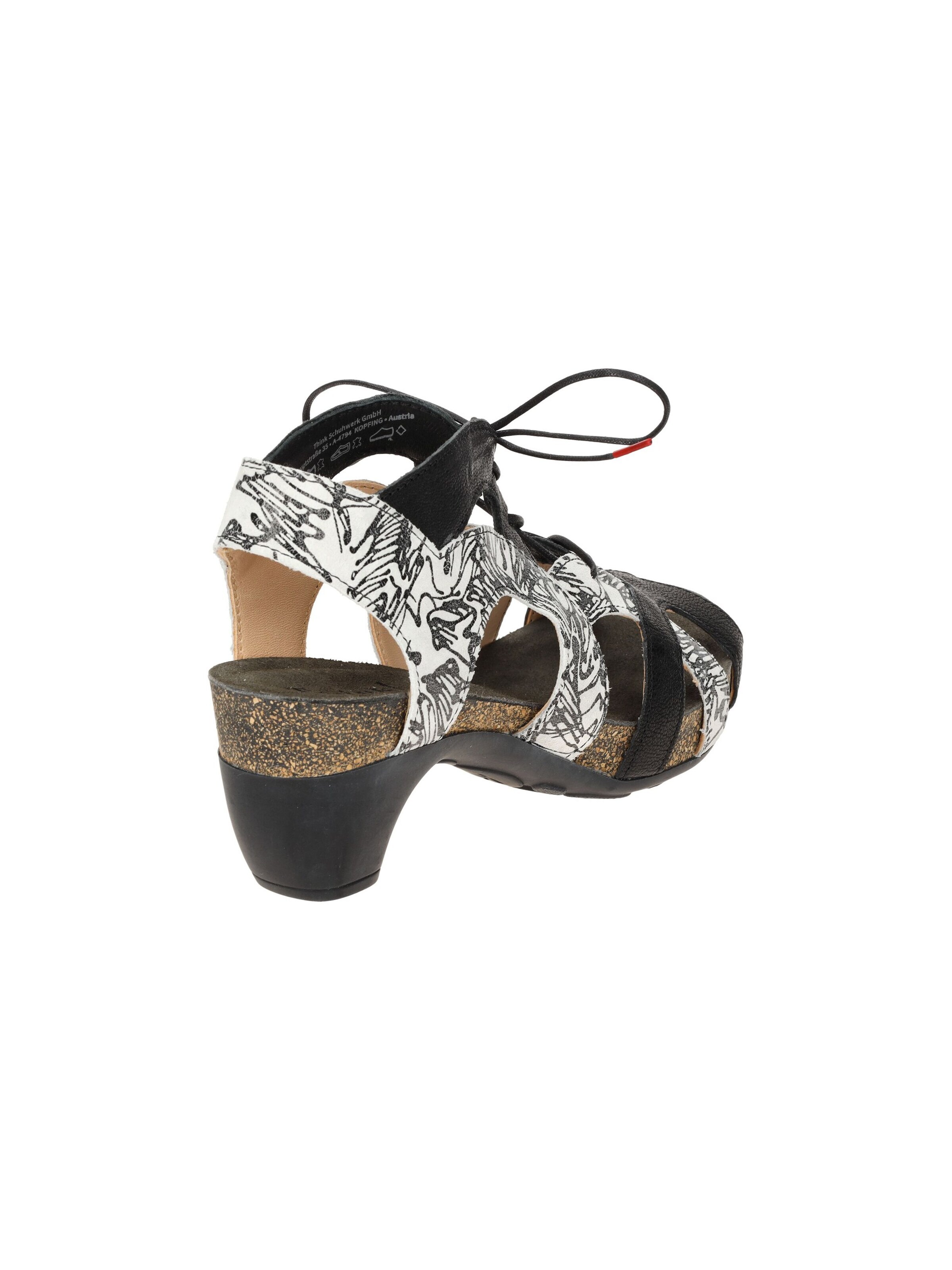 THINK! Sandals 'Think Traudi Schnür Sandale schwarz grau Print 214' in Black