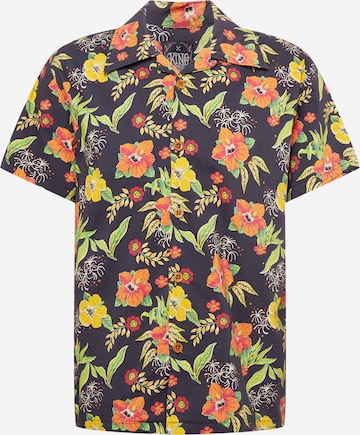 King Kerosin Regular fit Button Up Shirt 'Hibiscus' in Black: front