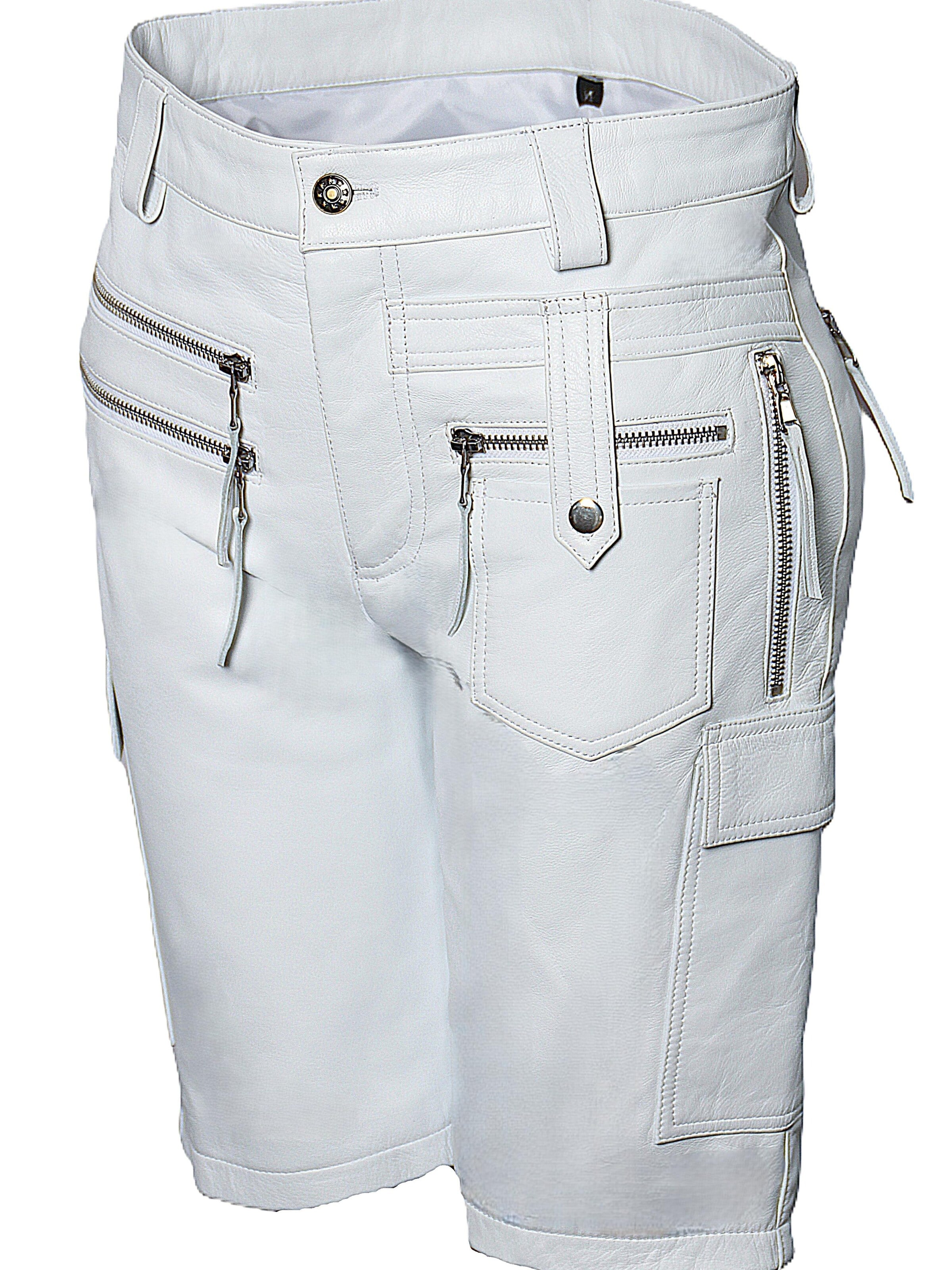 Be  Noble Regular Cargohose 'Leder-Shorts als knielange Cargo Lederhose'‌‌‌ in Weiß