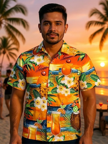 Hawaiihemdshop.de Regular fit Button Up Shirt 'Paradise Cocktails' in Orange