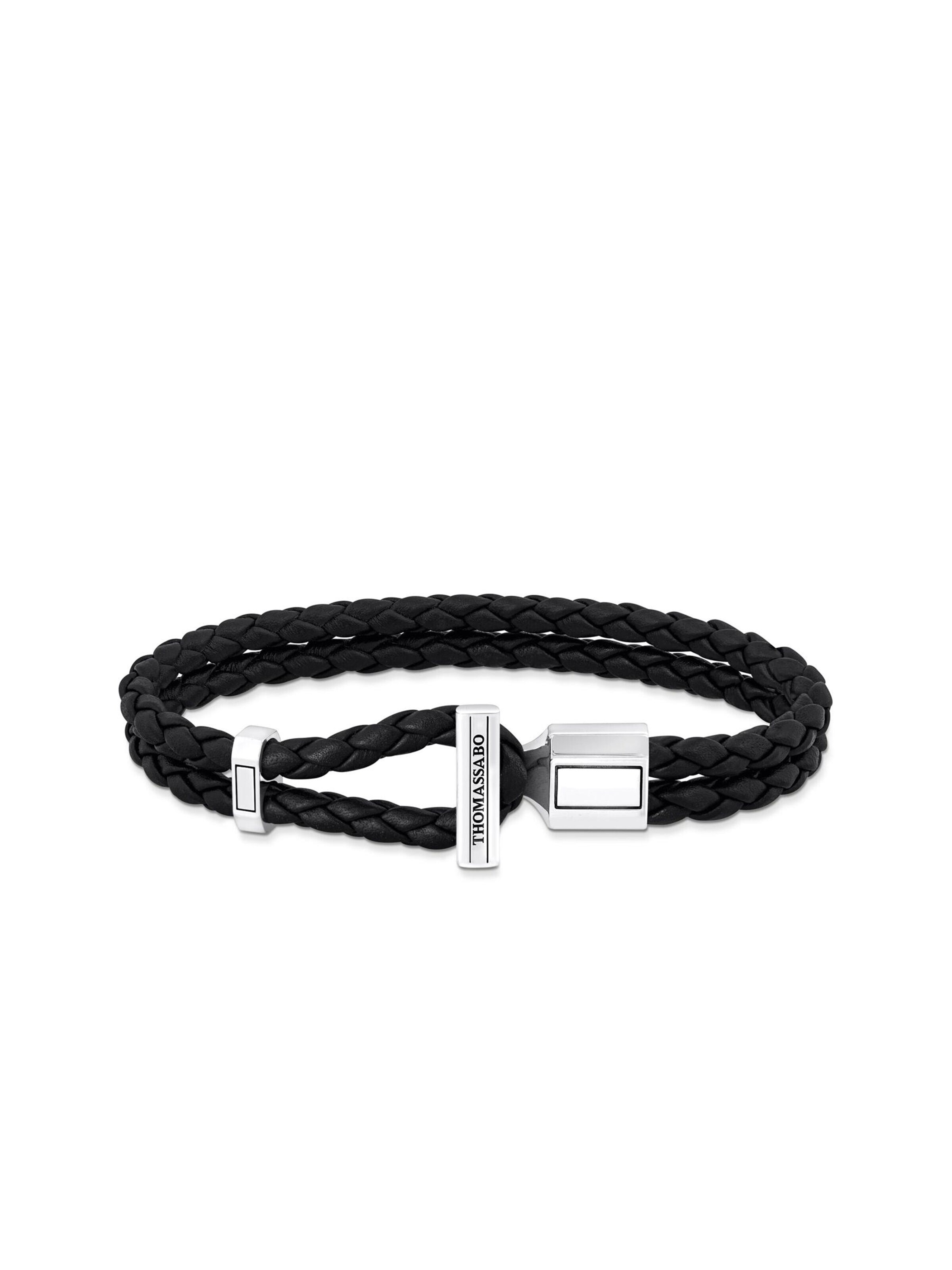 Bracelet 'Armband Doppelt Geflochtenes Leder Schwarz' Thomas Sabo en noir : devant