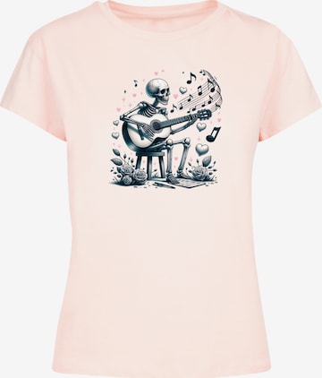 F4NT4STIC Shirt 'Skelett spielt Gitarre, Musik, Liebe' in Roze: voorkant