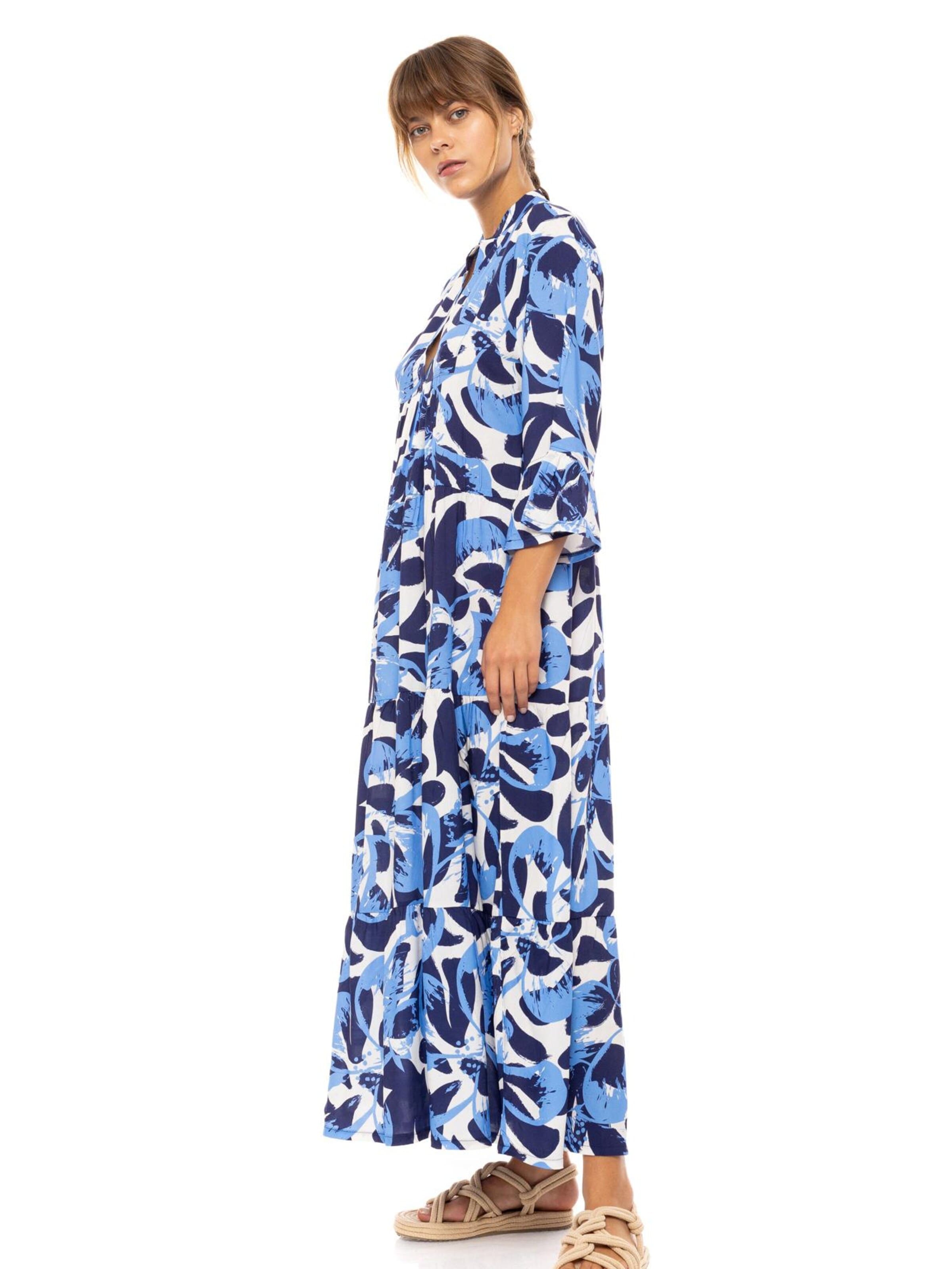 Pink Label Zomerjurk 'BEACHWEAR LONG ABSTRACT FLORAL' in Blauw