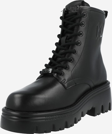 Karl Lagerfeld Lace-Up Ankle Boots 'KOMBAT' in Black: front