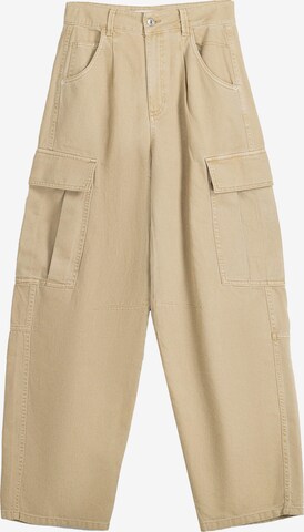 Bershka Wide leg Cargo Jeans in Beige: front