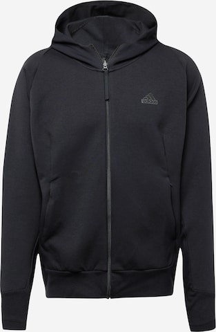 ADIDAS SPORTSWEAR Athletic Zip-Up Hoodie 'Z.N.E. Premium ' in Black: front