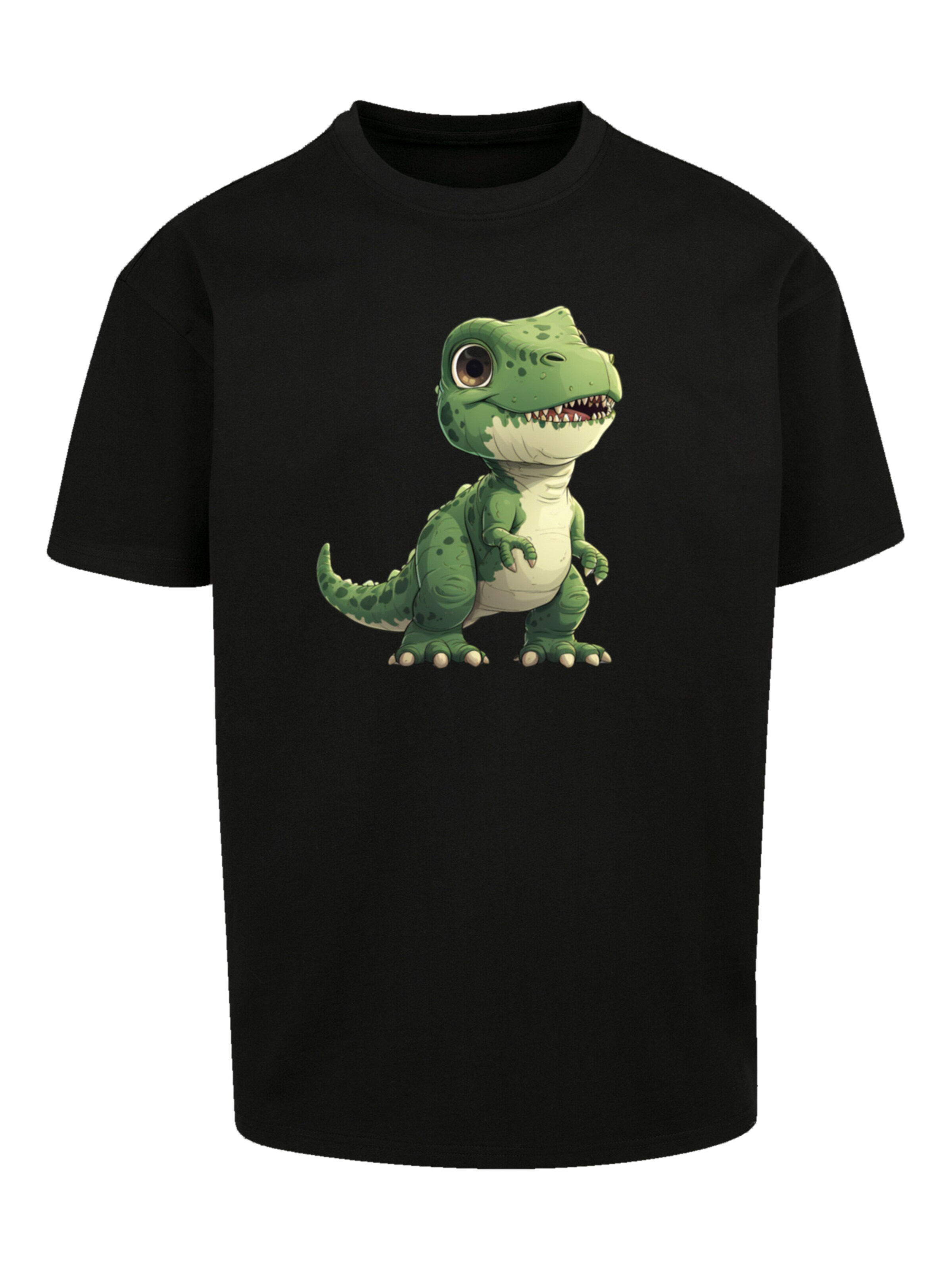 F4NT4STIC Shirt 'Süßer Grüner Dino' in Zwart: voorkant