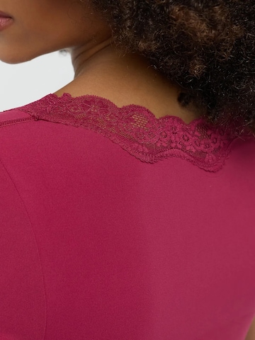 cfab - Body modelador 'Lace T-Shirt Bodysuit Sculpting Shapewear with String' em rosa