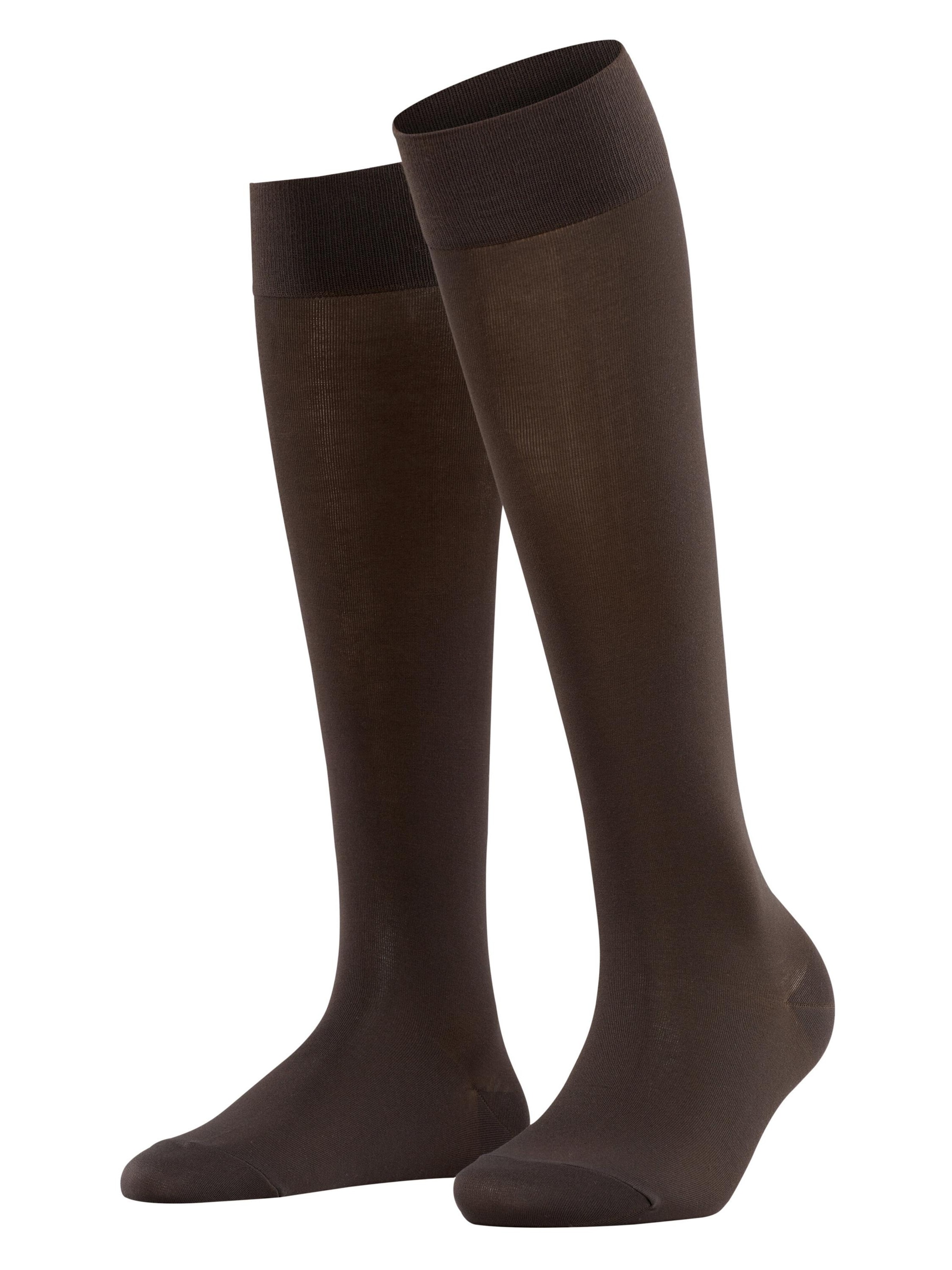 FALKE Knee High Socks 'Cotton Touch' in Brown: front