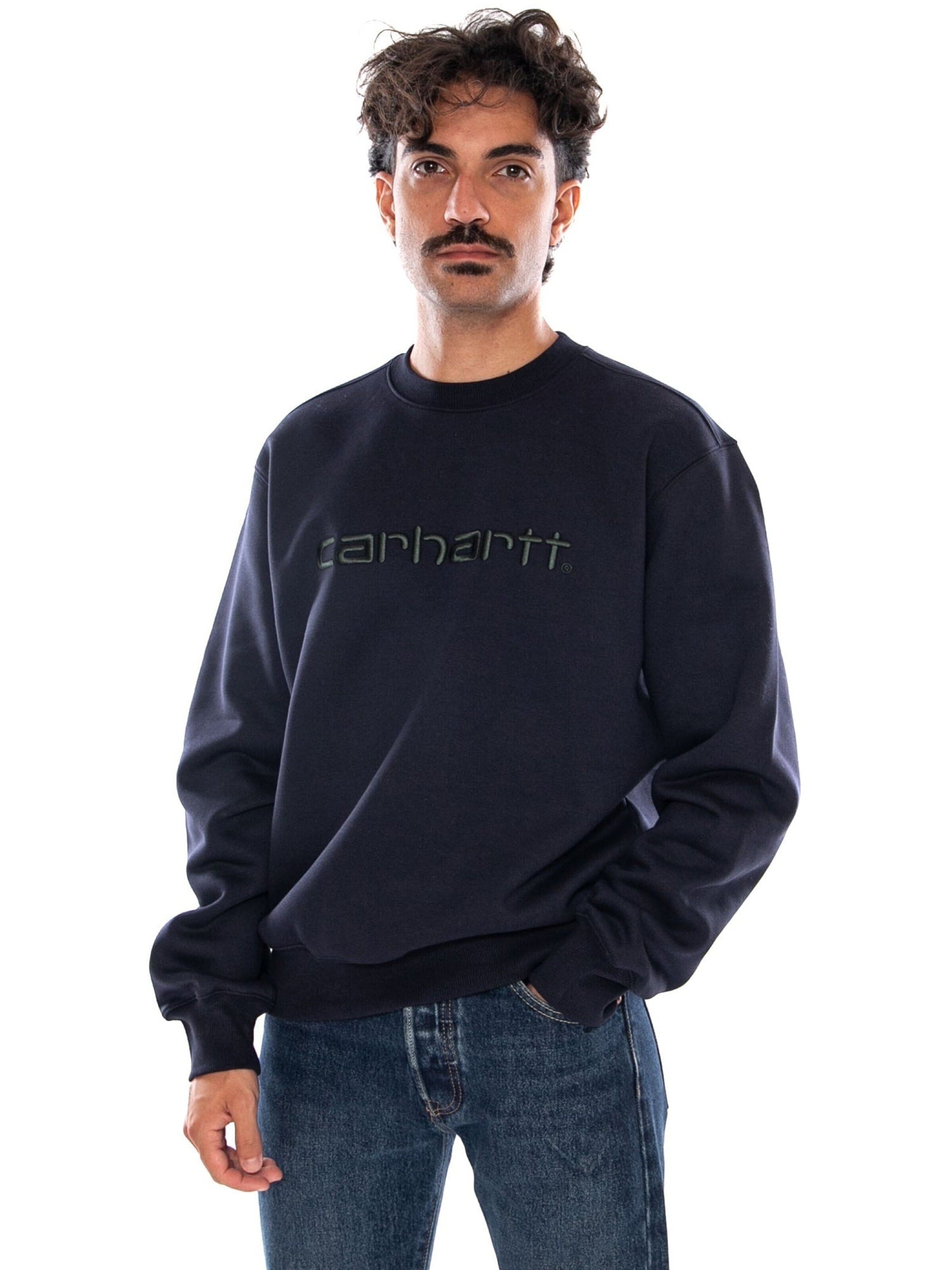 Carhartt WIP Sweatshirt 'CARHARTT SWEAT DARK NAVY / DARK SCARAB' in Blauw
