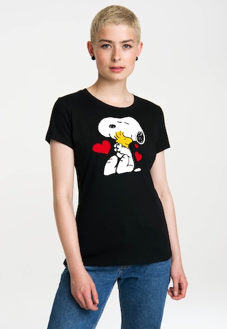 LOGOSHIRT Shirt 'Peanuts - Best Friends' in Black: front