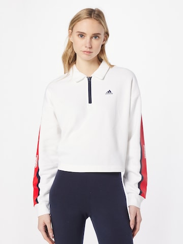 ADIDAS SPORTSWEAR - Sweatshirt de desporto 'Essentials Pinstripe Block Fleece Rugby' em branco: frente