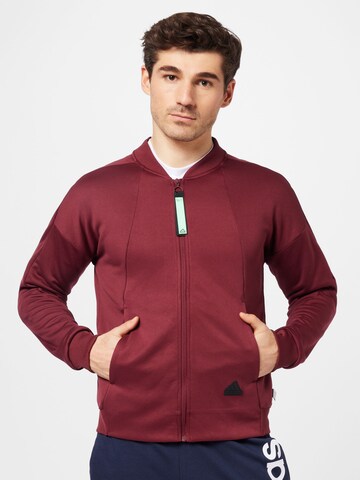 ADIDAS SPORTSWEAR Athletic Zip-Up Hoodie 'City Escape Aeroready Warming' in Red: front