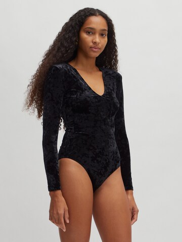 EDITED Shirt bodysuit 'Luciana' in Black: front