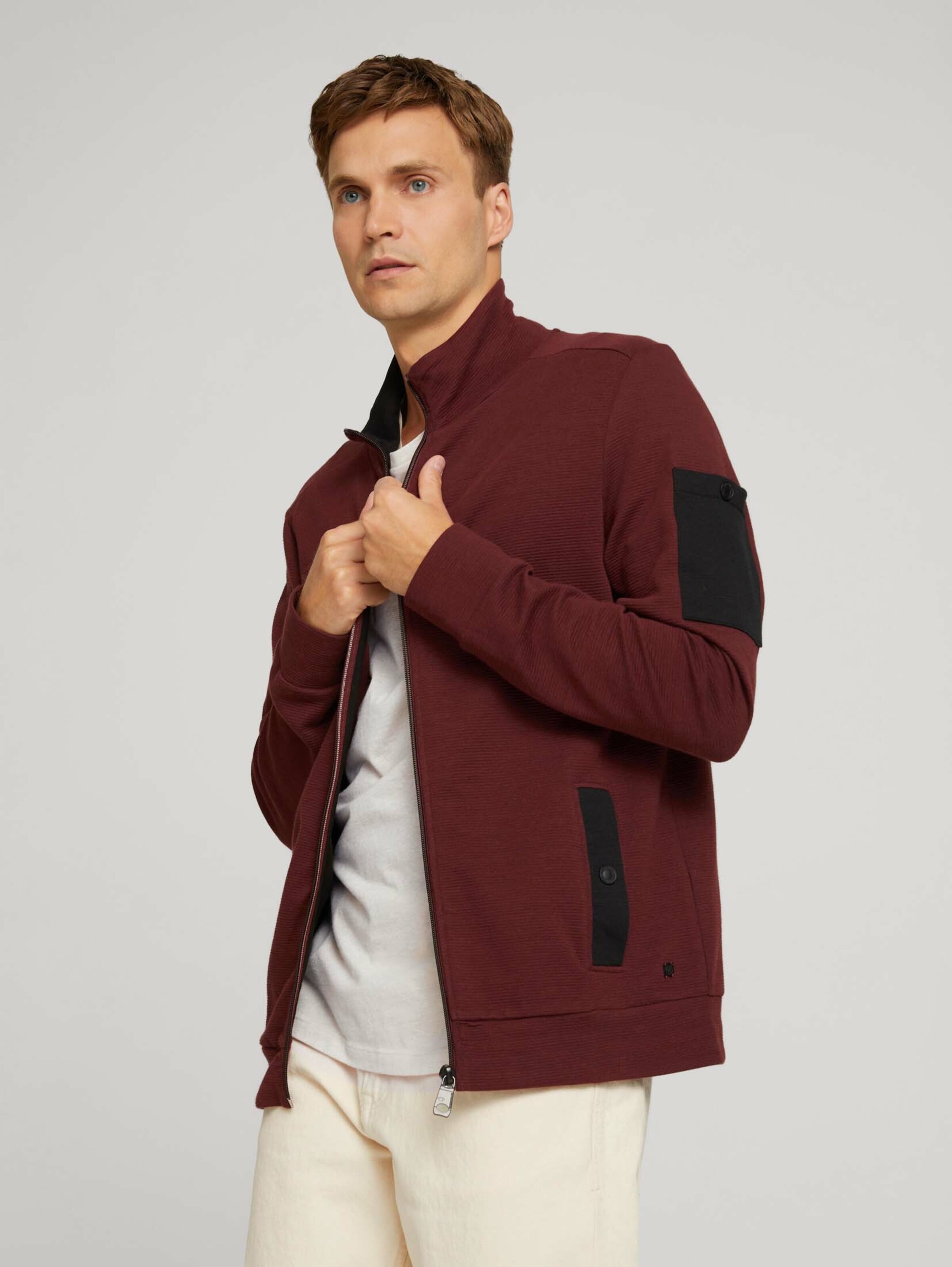Männer Große Größen TOM TAILOR Sweatjacke in Dunkelrot - QE35430 Männer Große Größen TOM TAILOR Sweatjacke in Dunkelrot - QE35430