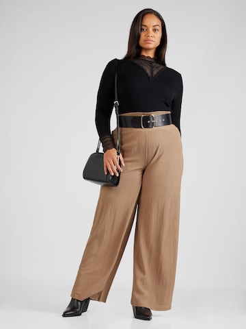 PIECES Curve Wide leg Broek 'JURLI' in Bruin