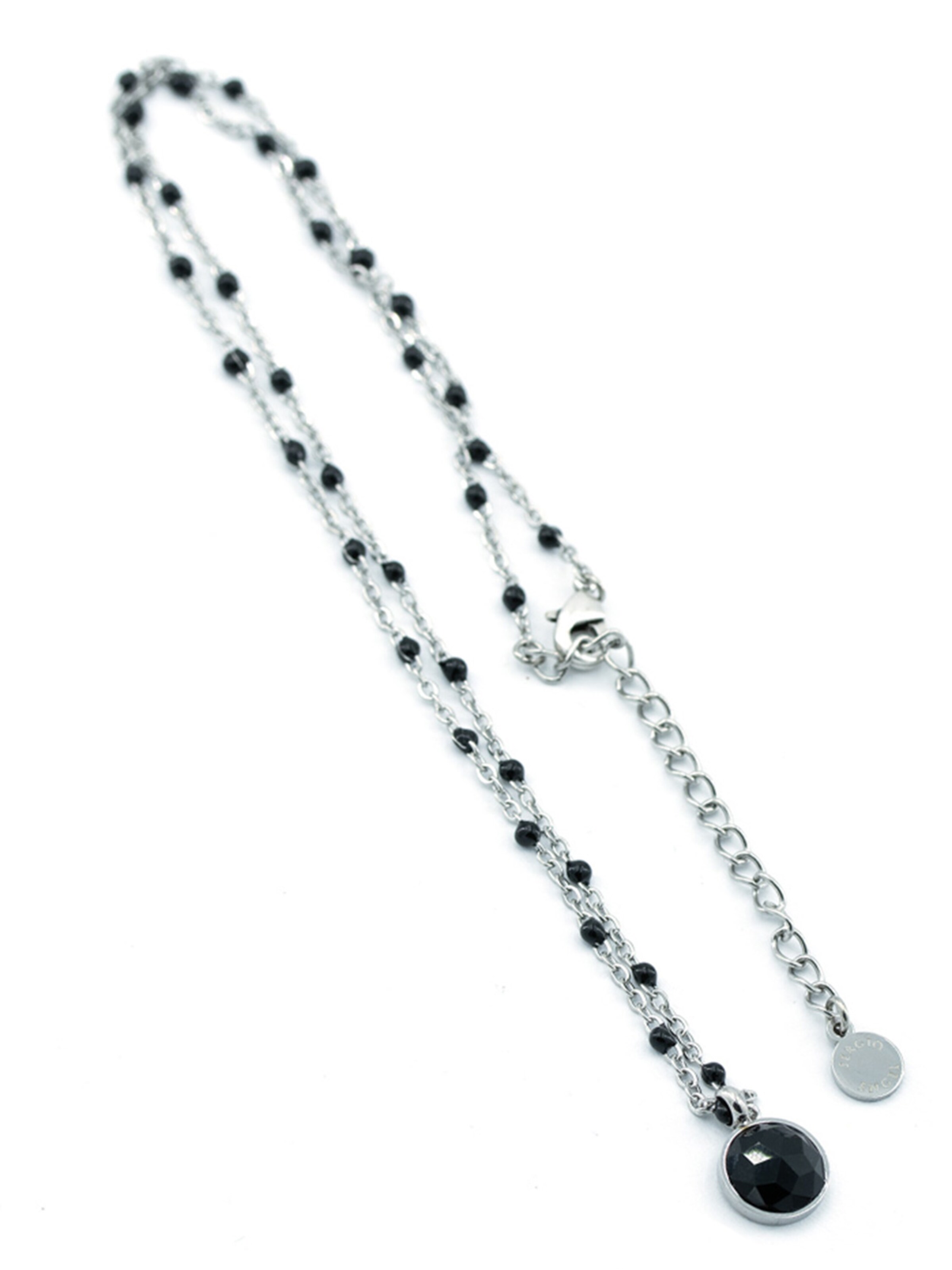 Sergio Engel Kette 'Beach Kette 01 Farbig akzentuierte Stahlkette mit Natursteinanhänger'‌‌‌‌ in Schwarz: Vorderseite