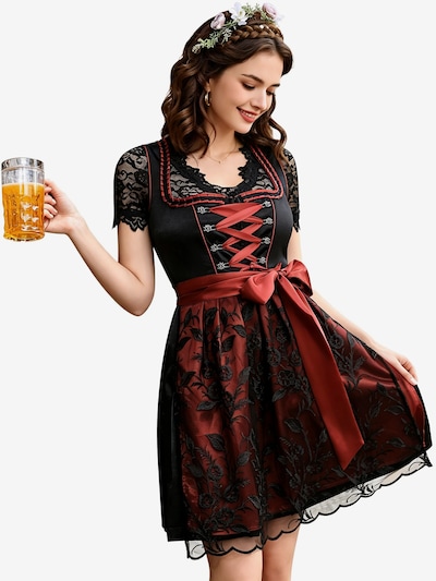 KoJooin Dirndl 'Damen Dirndl 3-Teiler Satinrock Glanzeffekt,Spitzenbluse Spitzenschürze für Oktoberfest,Karneval' in 34 in Black, Item view
