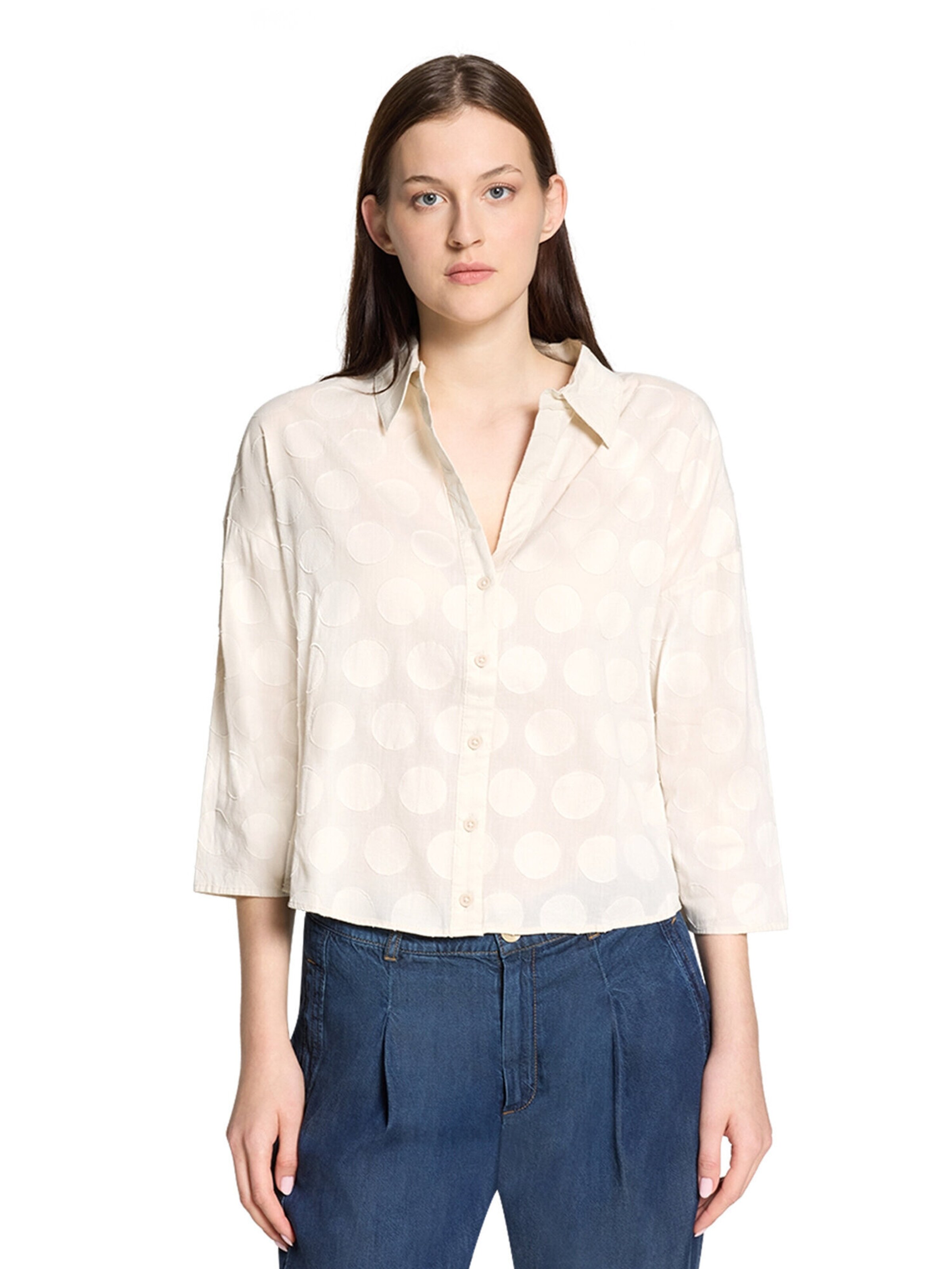 Cartoon Oversize-Bluse mit Kragen in Beige: Vorderseite