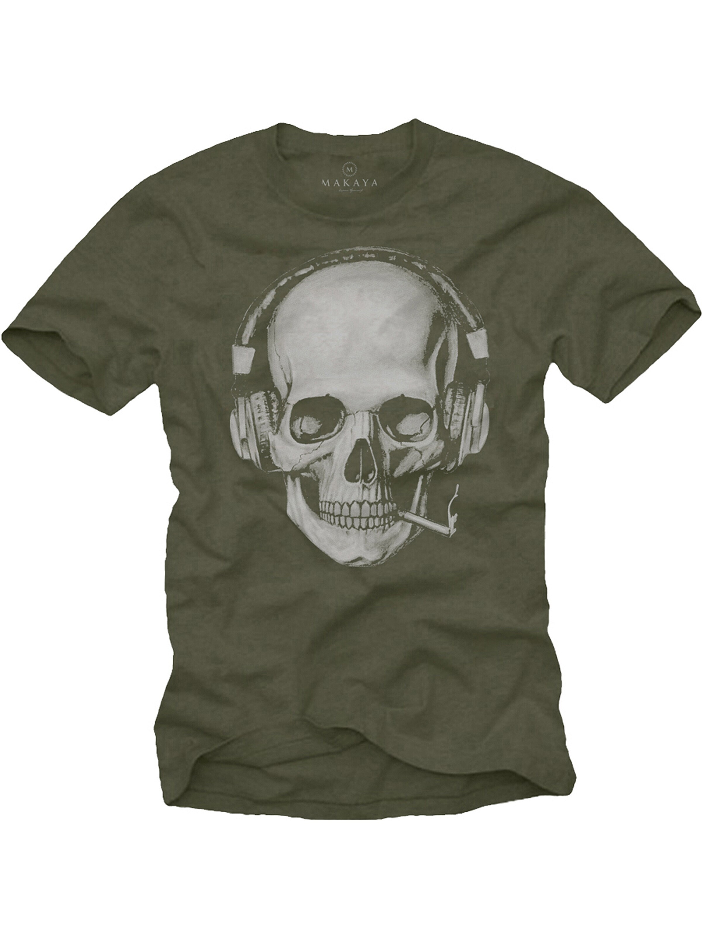 MAKAYA Shirt 'Smoking Skull' in Green: front