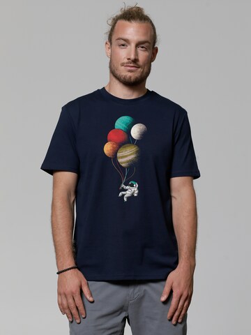 Maglietta 'Balloon Spaceman' di Watapparel in blu: frontale