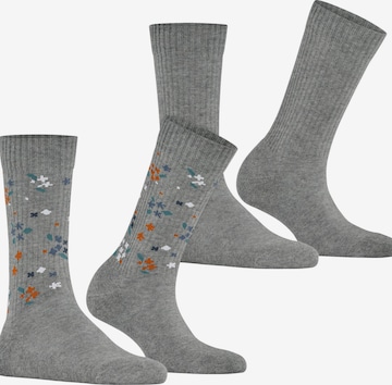 ESPRIT Socks 'Flower Rib 2-Pack' in Grey: front