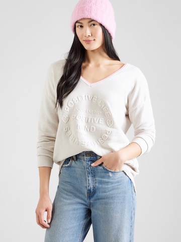Zwillingsherz Sweatshirt 'Positive Mind' in Beige: Vorderseite