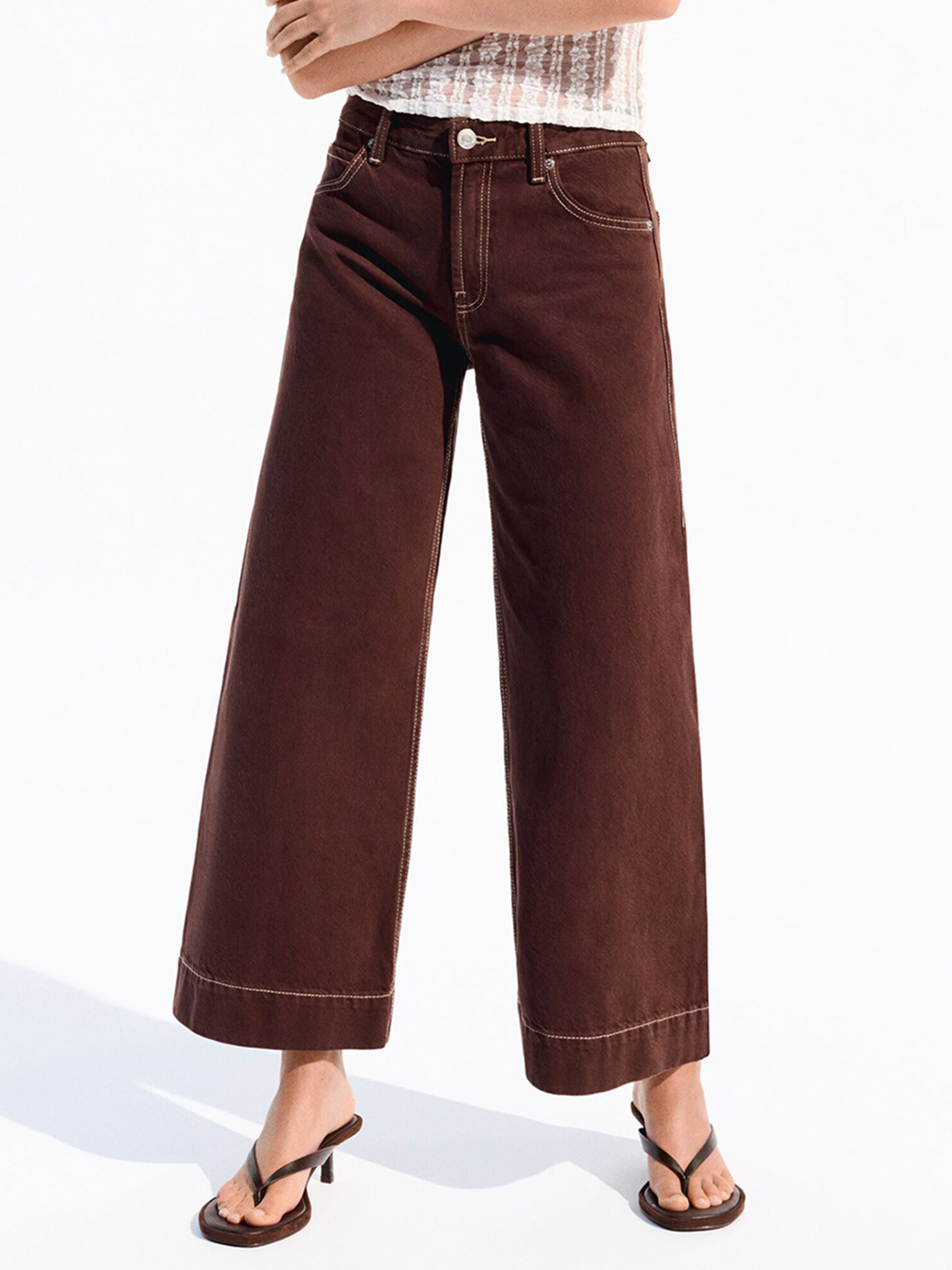 Bershka Широки крачоли Дънки в кафяво: отпред