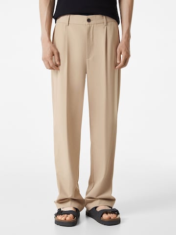 Bershka Pleat-Front Pants in White: front