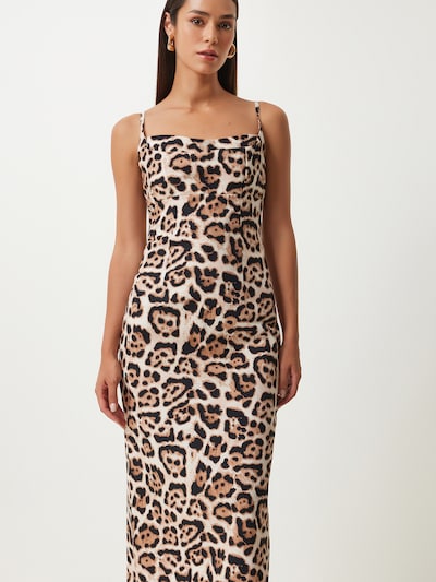 Happiness İstanbul Jurk in de kleur Ecru / Brokaat / Zwart, Productweergave