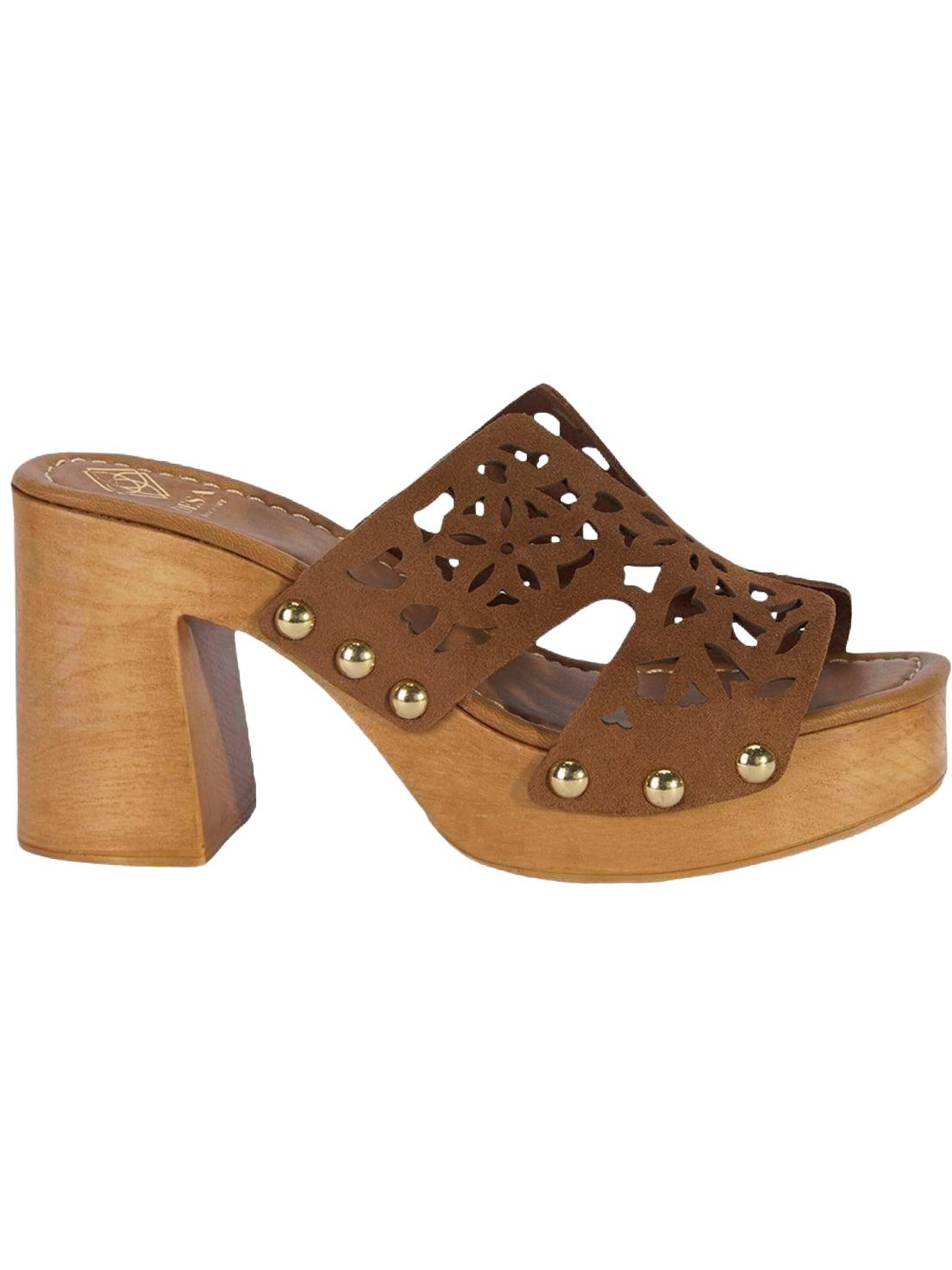 Desa - Zapatos abiertos 'DESA Damen-Plateausandalen aus perforiertem Wildleder' en marrón