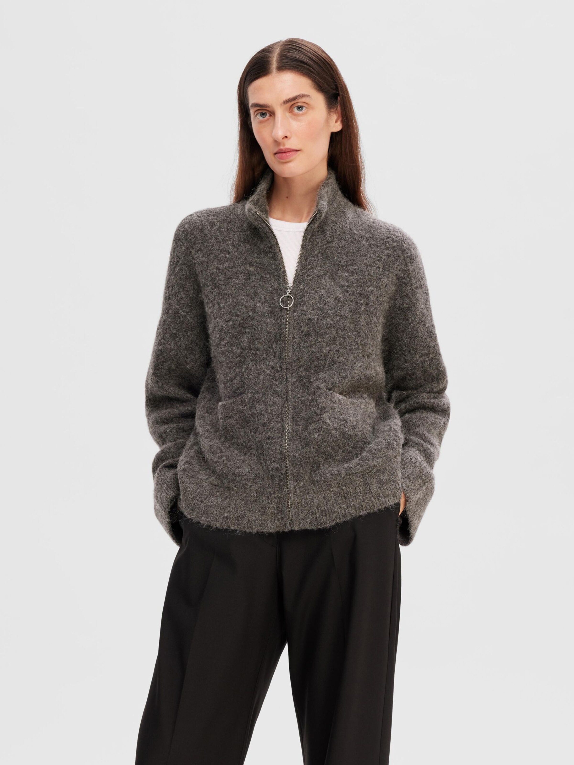 SELECTED Knit Cardigan 'SIA RAS' in Grey, Mottled Grey | ABOUT YOU