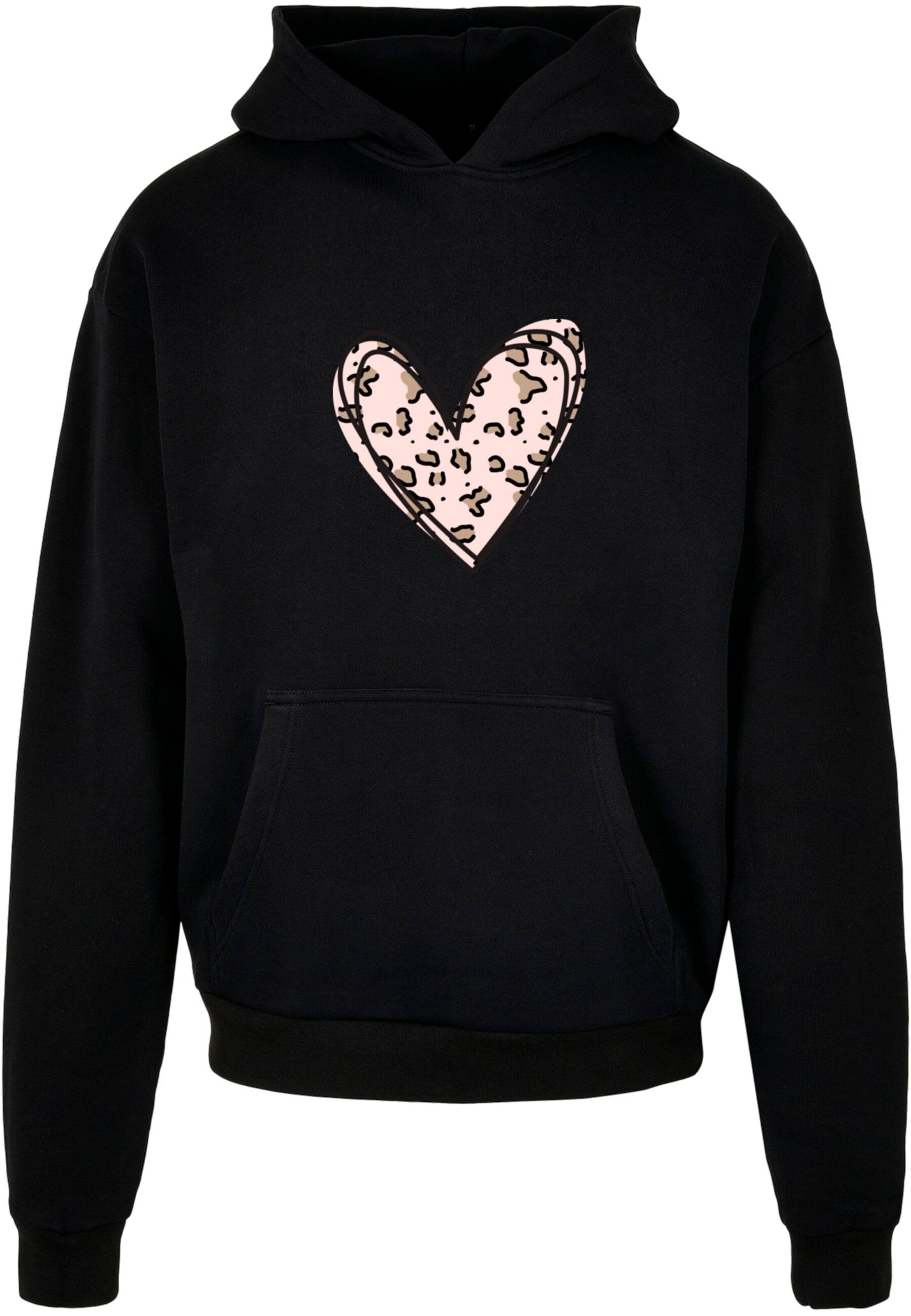 Merchcode Sweatshirt 'Valentines Day - Leopard Heart' in Schwarz: Vorderseite