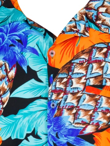 Maglietta 'Pineapple Hibiscus Black Line' di King Kameha in blu