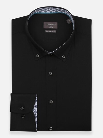 Camicia business 'Leonardo Sport Poplin Stretch Man Shirt Black' di 7Camicie in nero: frontale
