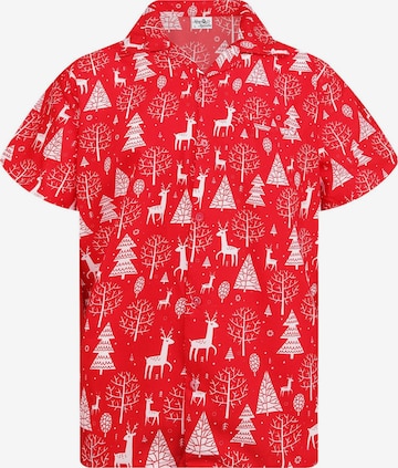 Camicia 'Christmas Reindeer' di King Kameha in rosso: frontale