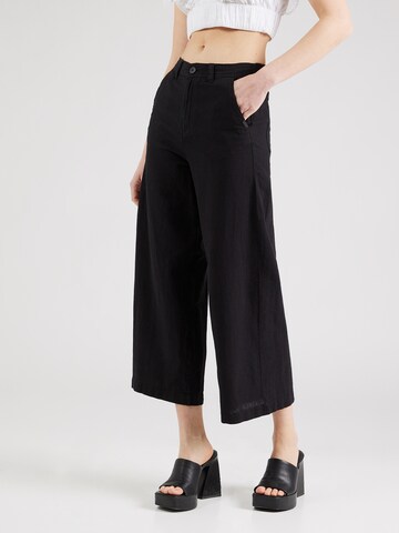 QS Wide leg Broek in Zwart: voorkant