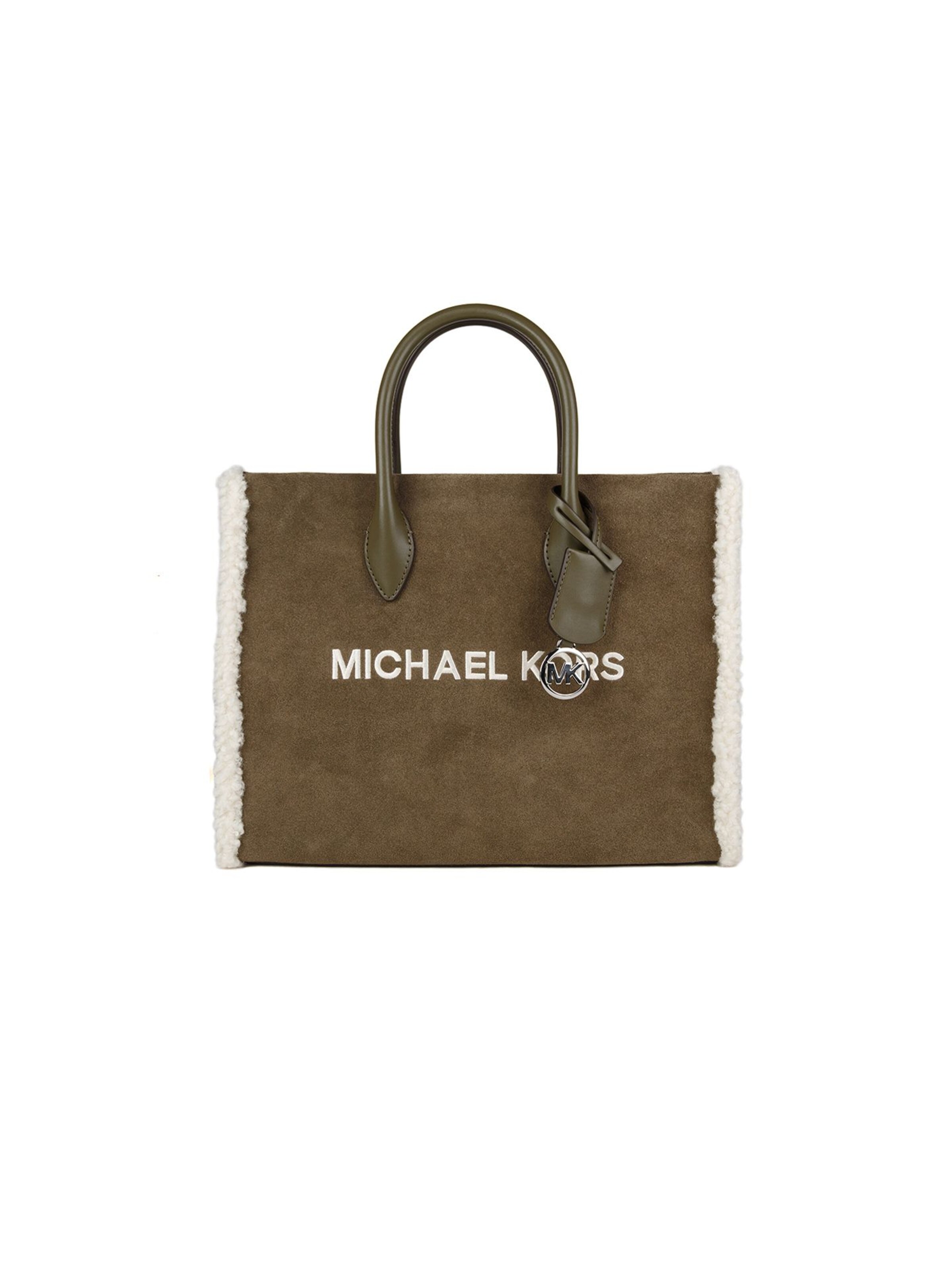Michael Kors Handtas 'Mirella Medium Suede and Faux Shearling Tote Bag' in One Size in de kleur Groen, Productweergave