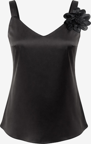 Haut 'V-Neck Satin Top with 3D Flower Detail' REGINA FASHION en noir : devant