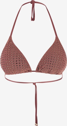 GUESS Triangle Bikini Top in Brown: front