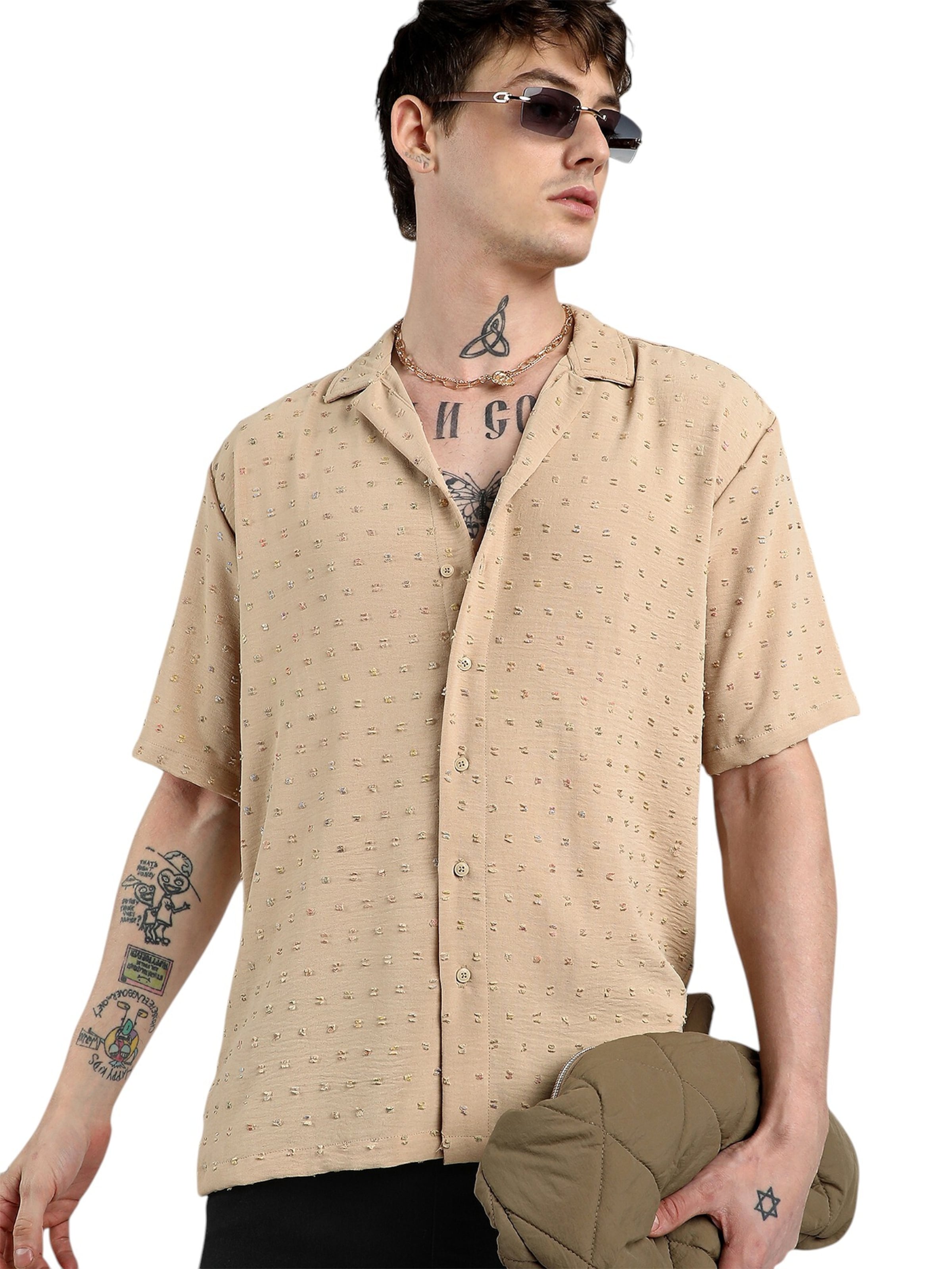 Campus Sutra - Regular Fit Camisa 'Tamra' em bege