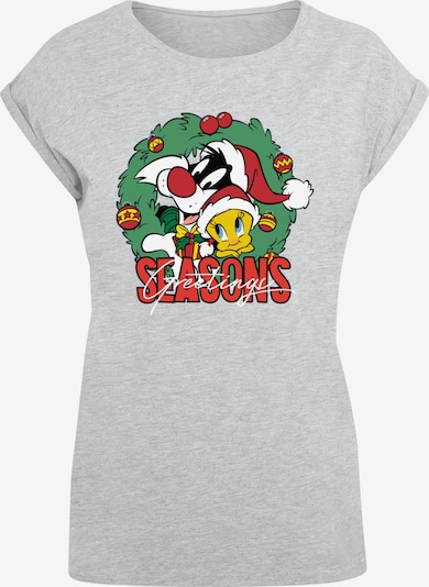 ABSOLUTE CULT T-shirt 'Looney Tunes - Seasons Greetings' en gris chiné / vert / rouge / blanc, Vue avec produit