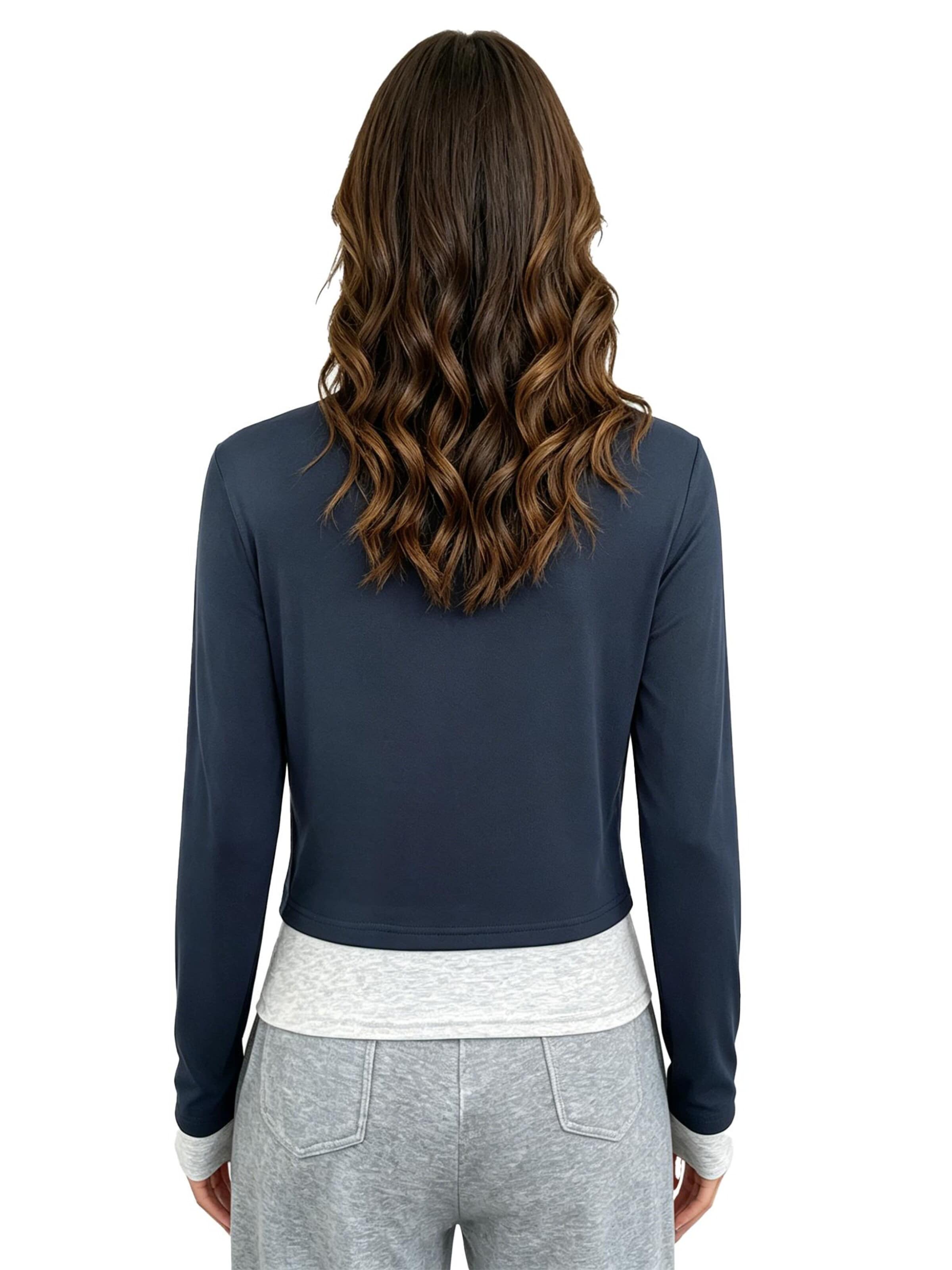 KoJooin Koszulka 'Damen-Langarm-Henley-T-Shirts,mit Knöpfen,schmal geschnitten, Basic-Tops, Blusen, Freizeit-Outfits' w kolorze niebieski
