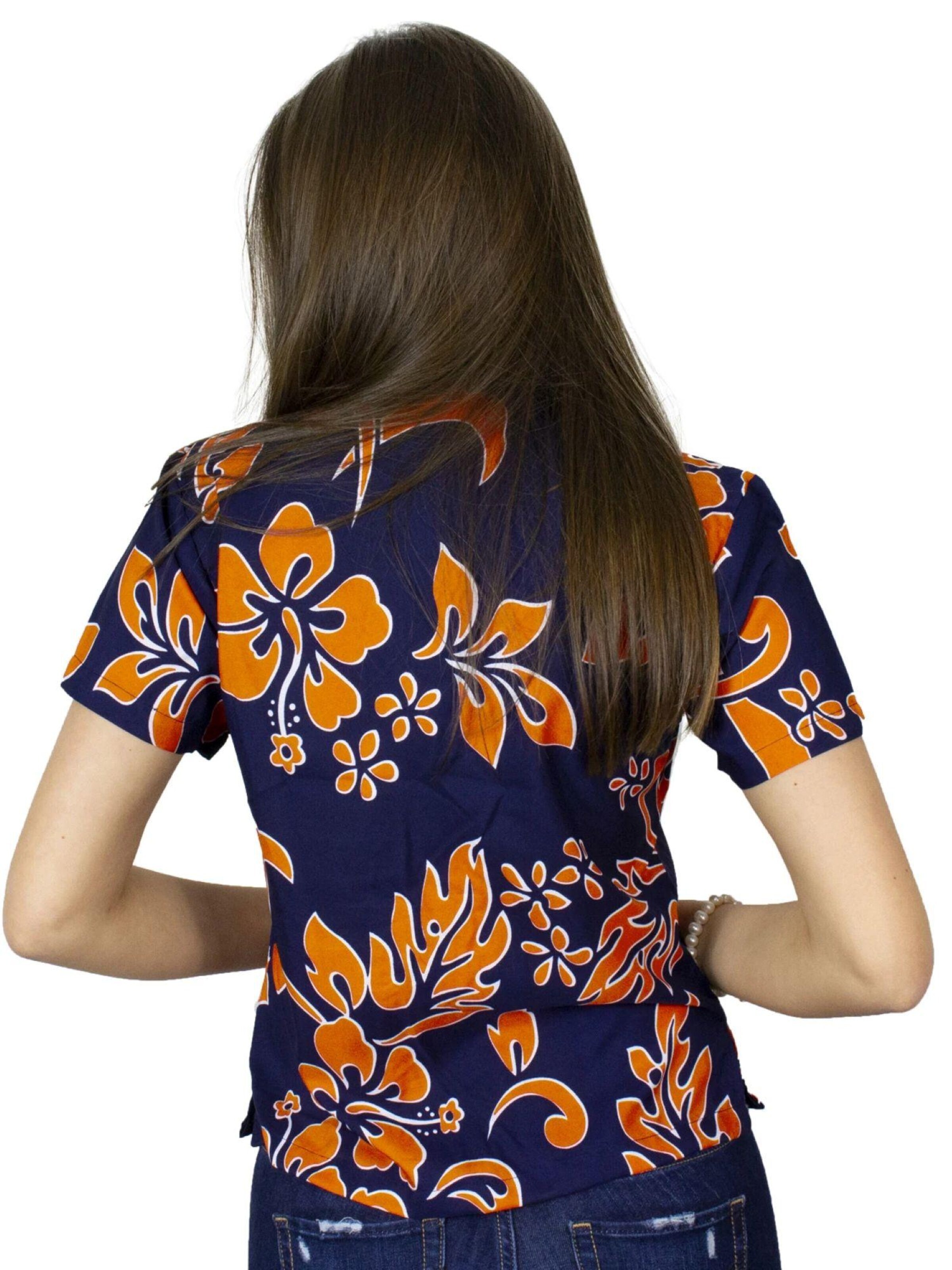 Camicia da donna 'Hibiscus Blue Line' di King Kameha in arancione