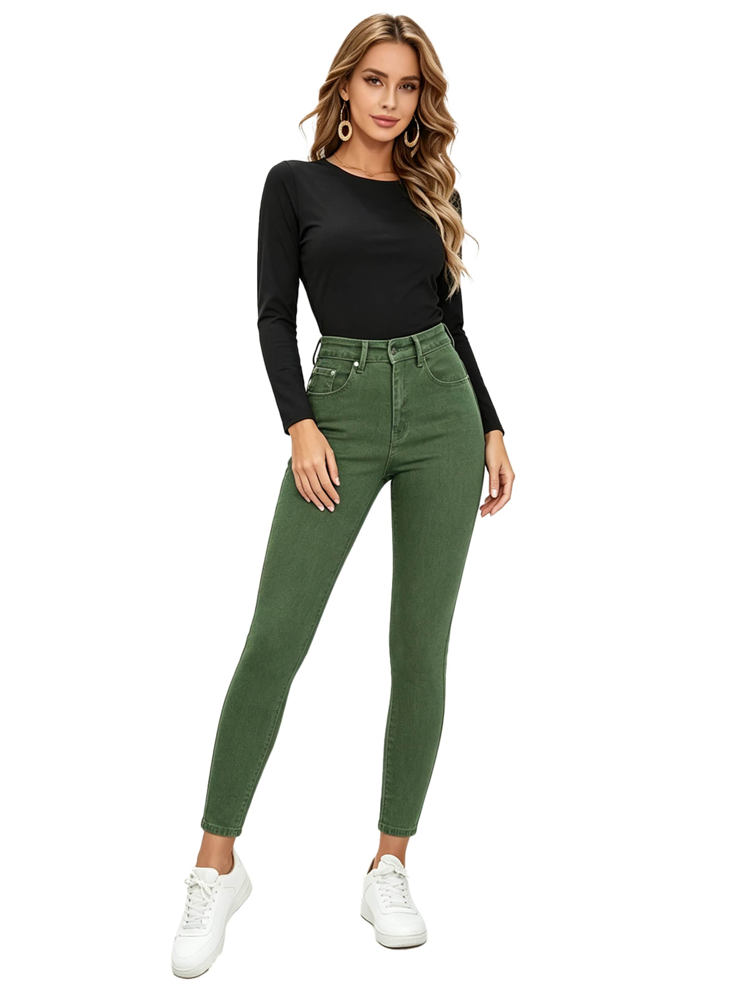 KoJooin Slimfit Jeansy 'Damen Slim Fit Jeans mit Waschung – Eng anliegende, taillierte Skinny Jeans für eine figurbetonte' w kolorze zielony: przód