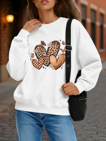 GORHEY Sweatshirt 'Women's Fleece Pullover, Sweatshirt with  Leopard Heart Print, Long Sleeve, Loose Fit' in White: front