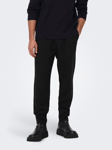 Only & Sons Regular Pleat-Front Pants in Black: front