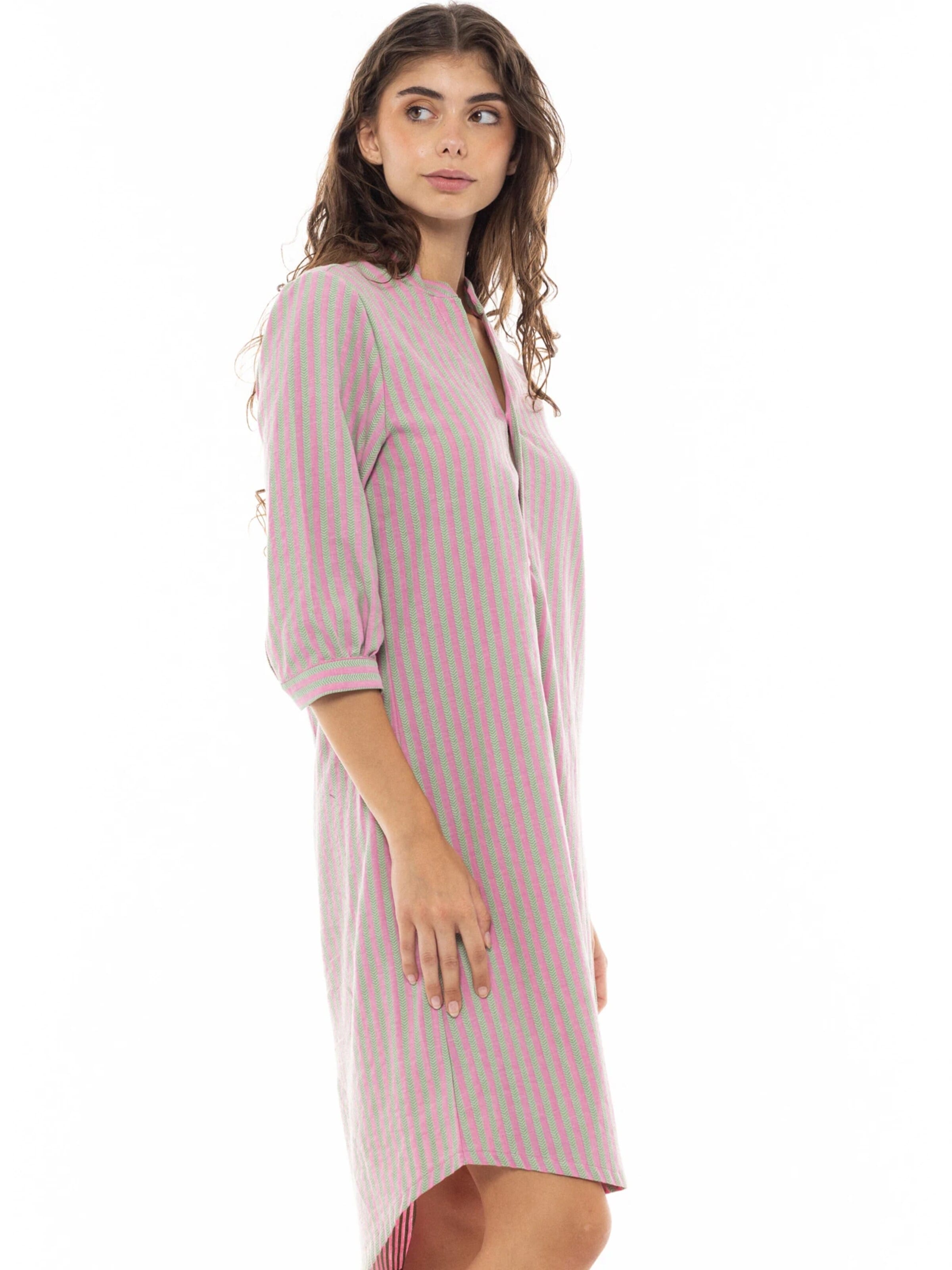 Pink Label Zomerjurk 'BEACHWEAR STRIPE PINK GREEN' in Roze