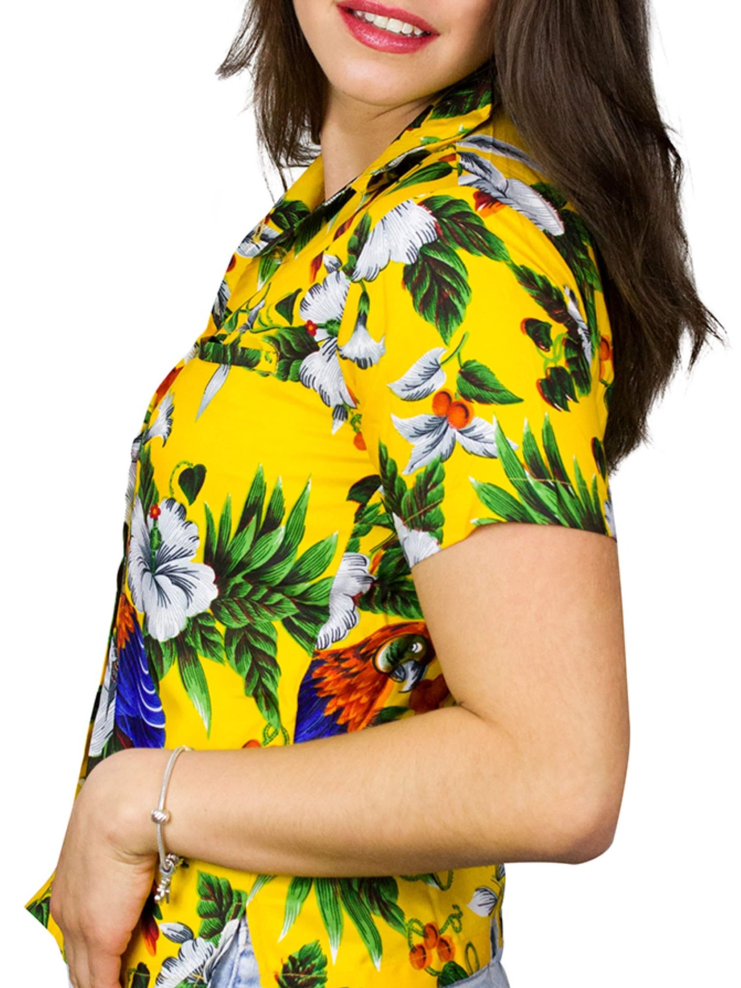 Camicia da donna 'Cherryparrot' di King Kameha in giallo