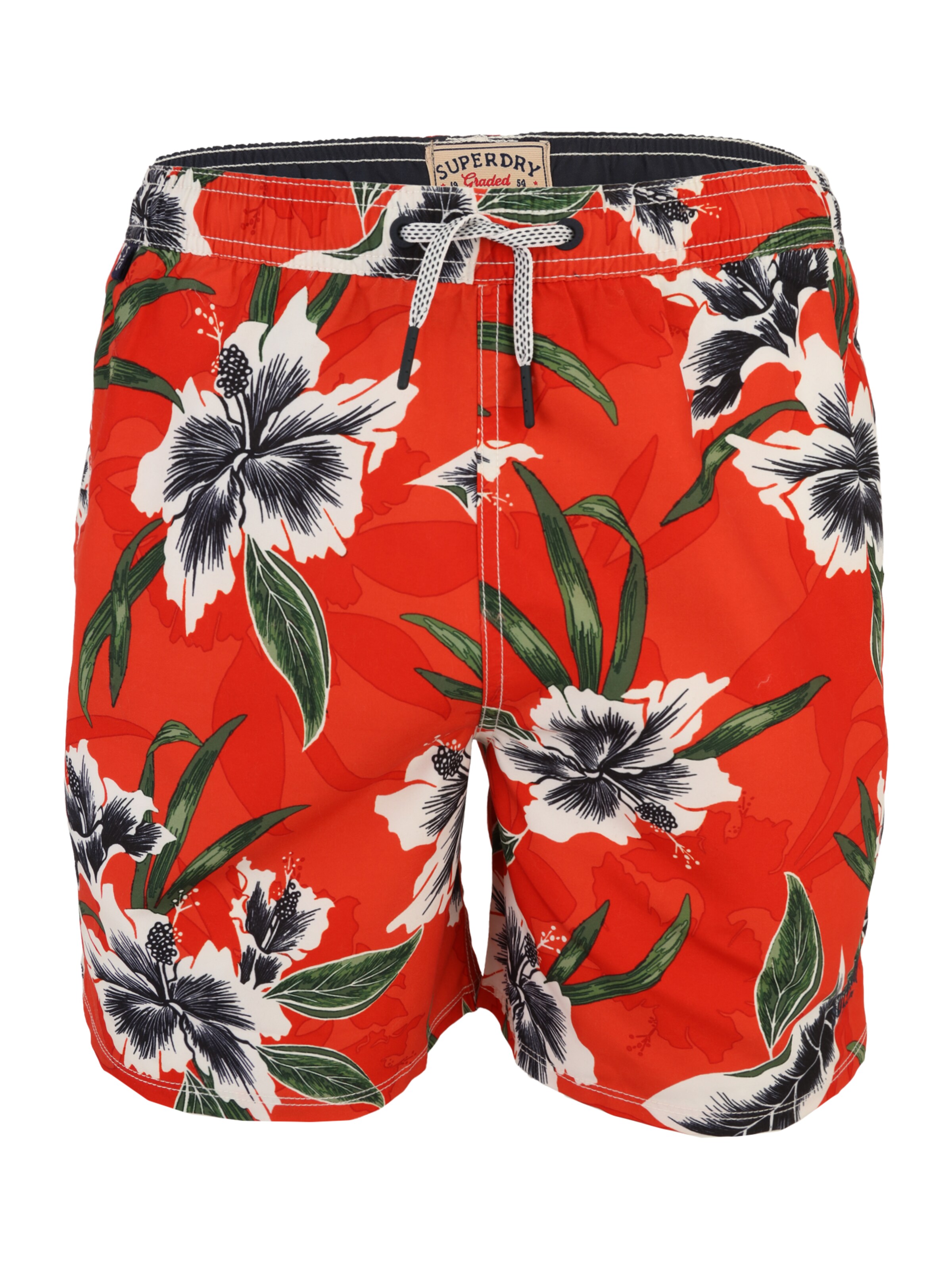 Superdry & Co Badeshorts in ecru / marine / dunkelgrün / orangerot, Produktansicht